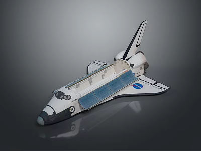 Detailed NASA Space Shuttle Model With Open Cargo Bay And Reflective Surface 3d model