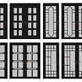 Modern Black Sliding Doors with Various Glass Panel Patterns and Metal Frames 3d model