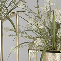 Two Golden Vases with Pink and White Flowers on Metal Stands for Interior Decor
