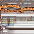Modern Supermarket Grocery Interior with Coffee Snack Section and Product Shelves