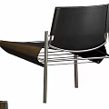 Stylish Black Leather Leisure Chair With Metal Frame And Side Table