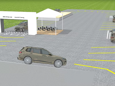 Road Facilities With Parking Lot Traffic Lines Canopy And Entry Exit Signs 3d model