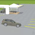 Road Facilities With Parking Lot Traffic Lines Canopy And Entry Exit Signs