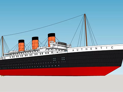 Authentic Ocean Liner With Three Orange Funnels And Distinctive Hull 3d model