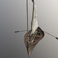 Weathered Wooden Sailboat With White Sail And Paddle Isolated On Gray Background