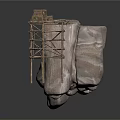 Rustic Natural Rock Structure With Wooden Scaffolding Platform And Construction Elements