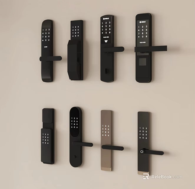Smart Door Locks With Various Modern Designs And Black Brown Finishes 3d model 