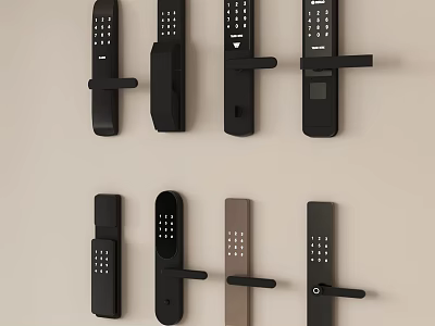 Smart Door Locks With Various Modern Designs And Black Brown Finishes 3d model
