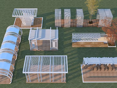 Diverse Outdoor Pergola Designs With Wooden Metal Structures Roof Seating And Garden Landscape 3d model