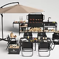 Outdoor Table And Chair Set With Umbrella Grill Firewood Drinks And Utensils For Grilling Dining
