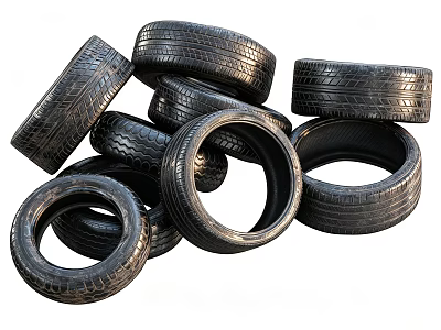 Black Rubber Tires Stacked In Pile For Recycling Or Storage 3d model