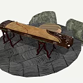 Rustic Country Table and Chair Set with Natural Stone and Garden Elements 3d model