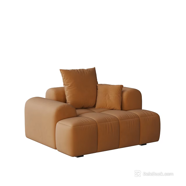 Modern Brown Single Sofa With Block Design And Soft Comfortable Cushions 3d model