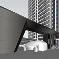 Modern Entrance Gate Design For High Rise Residential Building With Geometric Structure And Glass Elements