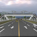 Modern Footbridge With Staircases Over Two Way Road With Cars And Trees
