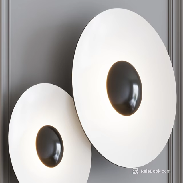 Modern Circular Wall Lamps With White Shade And Dark Center Mounted On Gray Wall 3d model 