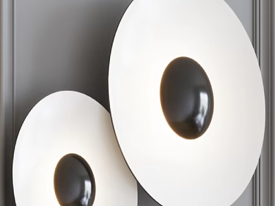 Modern Circular Wall Lamps With White Shade And Dark Center Mounted On Gray Wall 3d model