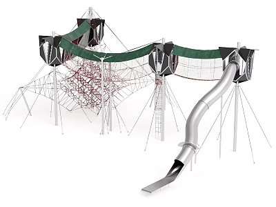 Outdoor Garden Ornament Children's Play Structure With Climbing Net And Slide 3d model