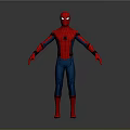 Spider Man Character In Red And Blue Costume With Web Pattern Mask