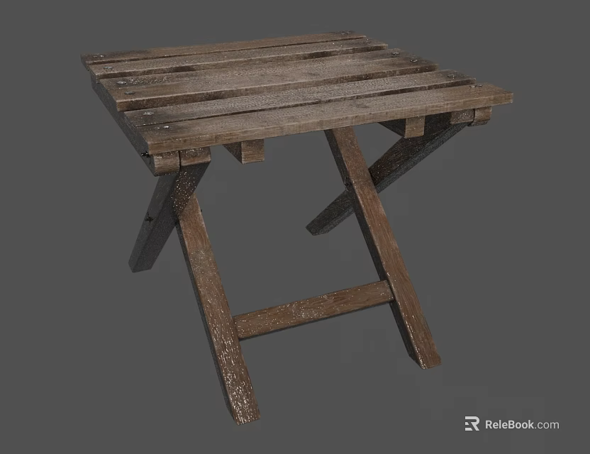 Rustic Wooden Outdoor Table With Slatted Top And Foldable Leg Structure 3d model 