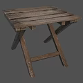Rustic Wooden Outdoor Table With Slatted Top And Foldable Leg Structure 3d model