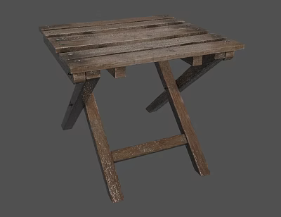 Rustic Wooden Outdoor Table With Slatted Top And Foldable Leg Structure 3d model