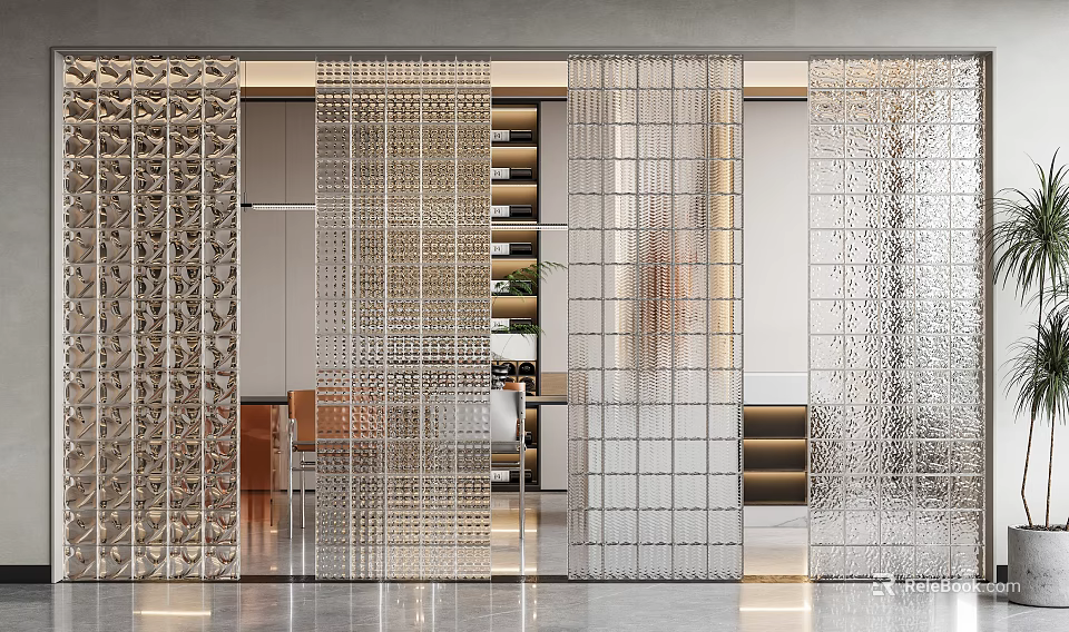 Modern Transparent Glass Room Dividers Interior With Geometric Design And Metal Frame 3d model 