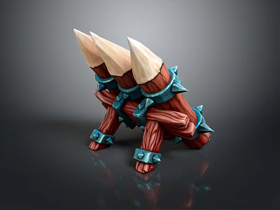 Wooden Decorative Scene Component With Sharp Spikes And Blue Metal Straps 3d model