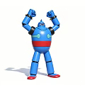 Blue Robot Doll With Red Accents Black Parts And Raised Fists Design