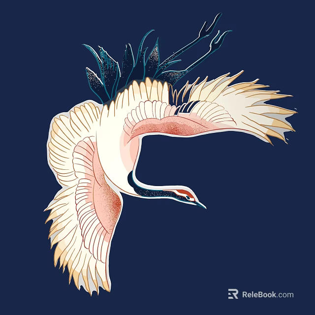 Elegant Crane Wall Decor Featuring Artistic Feathers in White Pink Yellow 3d model