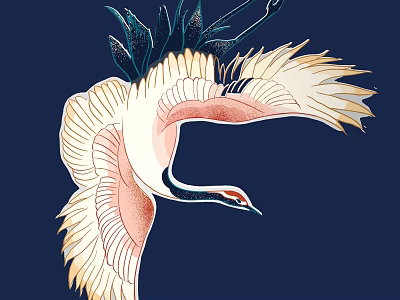 Elegant Crane Wall Decor Featuring Artistic Feathers in White Pink Yellow 3d model
