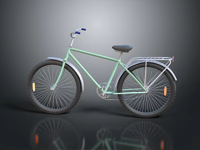 Light Green Bicycle with Black Seat Blue Handlebars Silver Fenders and Black Wheels 3d model