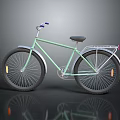 Light Green Bicycle with Black Seat Blue Handlebars Silver Fenders and Black Wheels