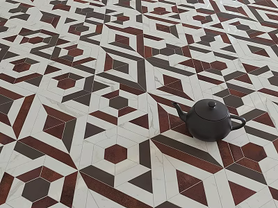 Geometric Pattern Floor Tiles In Brown White With Teapot 3d model