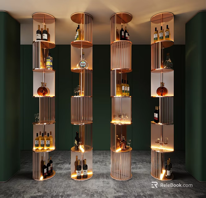 Modern Liquor Store Interior With Elegant Cylindrical Display Shelves And Various Wines 3d model 