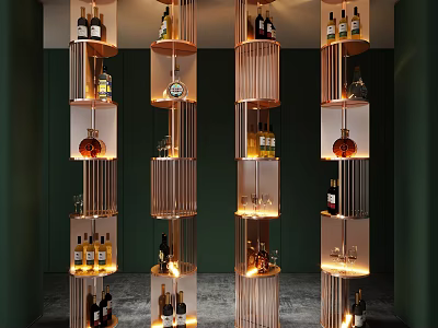Modern Liquor Store Interior With Elegant Cylindrical Display Shelves And Various Wines 3d model
