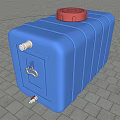 Industrial Equipment Blue Storage Tank With Red Lid And White Valve Handle