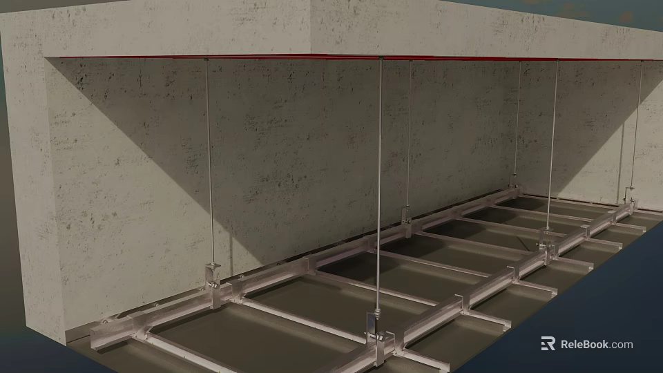 Sturdy Suspended Ceiling Structure With Metal Framework And Support Components 3d model 