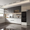 Modern Kitchen Interior With Gray White Cabinets Built In Ovens And Marble Countertop