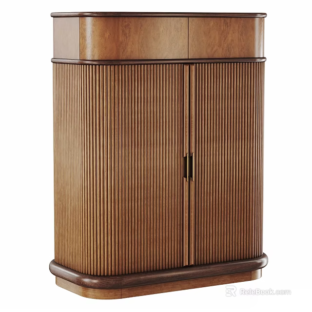 Warm Wood Entryway Side Cabinet With Vertical Slats And Modern Design 3d model 