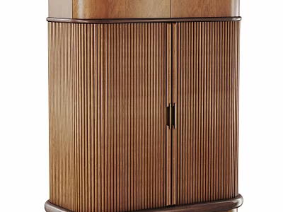Warm Wood Entryway Side Cabinet With Vertical Slats And Modern Design 3d model