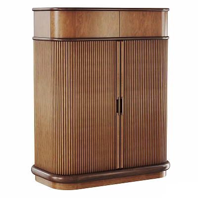 Warm Wood Entryway Side Cabinet With Vertical Slats And Modern Design 3d model
