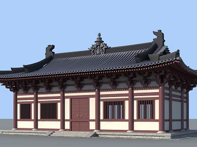 Traditional Ancient Chinese Architecture With Black Tiled Roof Red Pillars And White Walls 3d model