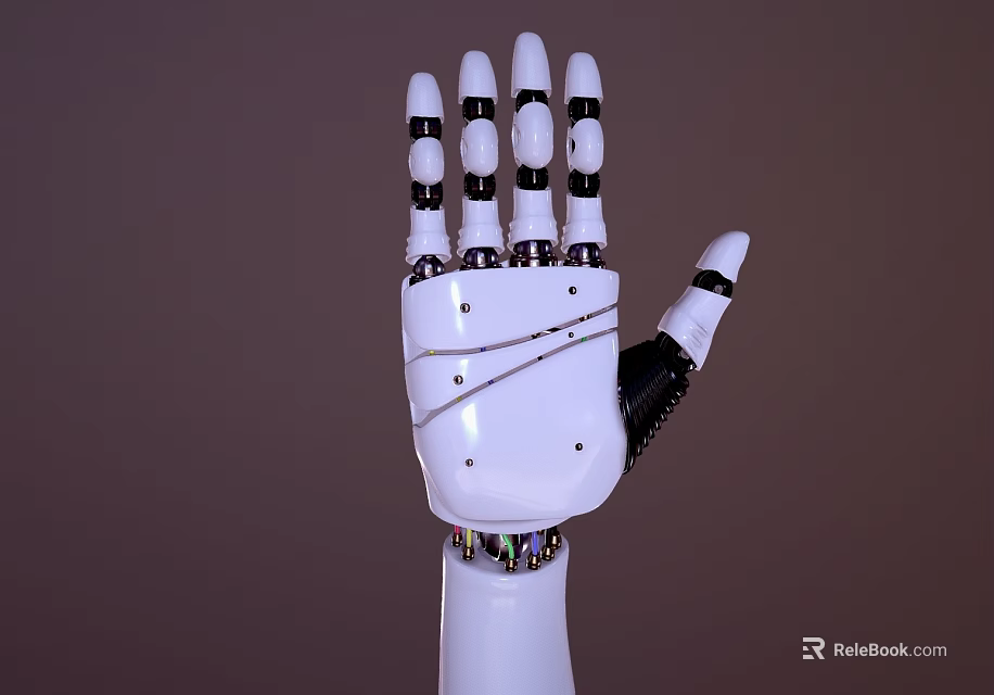 Advanced Smart Machine Robotic Hand With White Structure And Black Articulated Joints 3d model 
