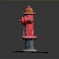 Red Fire Hydrant With Gray Concrete Base And Graffiti Details On Black Background