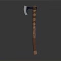 Handcrafted Axe With Polished Metal Head And Intricate Carved Wooden Handle