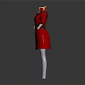 Elegant Red Long Coat With Gold Belt White Lining And Collar Details