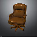 High Back Brown Leather Executive Office Chair With Polished Solid Wood Frame And Sturdy Wheels
