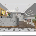 Bubble Tea Shop Interior With Marble Counter Display Case And Hanging Lights Dining Area 3d model