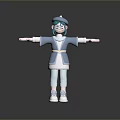 Cute 3D Game and Movie Character with Teal Hair Blue Beret and Arms Outstretched